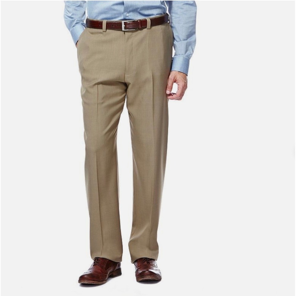 HAGGAR Mens IRON-FREE PREMIUM KHAKI TAN CLASSIC-FIT PANTS~Sz 40 x 30~NEW, Office